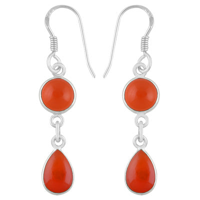 Alluring Two Stone Carnelian Round/Pear Shape 925 Sterling Solid Silver Dangle Earrings - R1500587-211