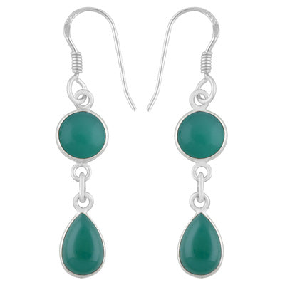 Alluring Two Stone Green Onyx Round/Pear Shape 925 Sterling Solid Silver Dangle Earrings - R1500587-212