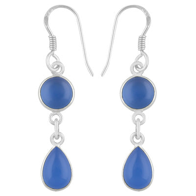Alluring Two Stone Blue Chalcedony Round/Pear Shape 925 Sterling Solid Silver Dangle Earrings - R1500587-213