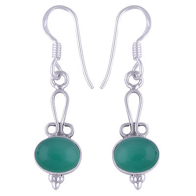 Alluring Extended Wire Work Around Green Onyx Oval Shape 925 Sterling Solid Silver Dangle Earrings - R1500691-240