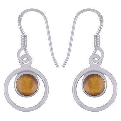 Beautiful Handcrafted Circle Around Tiger's Eye Round Shape 925 Sterling Solid Silver Dangle Earrings - R1500705-132