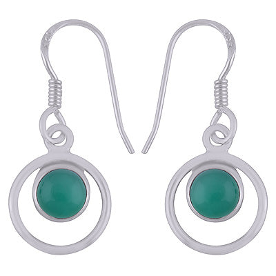 Beautiful Handcrafted Circle Around Green Onyx Round Shape 925 Sterling Solid Silver Dangle Earrings - R1500705-240