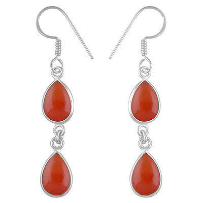 Beautiful Two Stone Bezel Carnelian Pear Shape 925 Sterling Solid Silver Dangle Earrings - R1500726-369