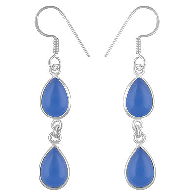 Beautiful Two Stone Bezel Blue Chalcedony Pear Shape 925 Sterling Solid Silver Dangle Earrings - R1500726-371