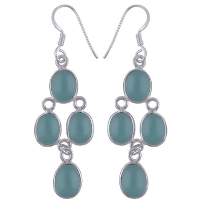 Alluring Chandelier Gemstone Studded Aqua Chalcedony Oval Shape 925 Sterling Solid Silver Earrings - R1500733-133