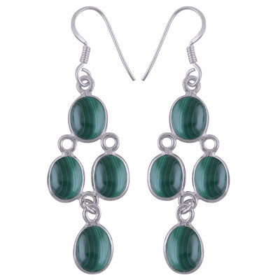 Alluring Chandelier Gemstone Studded Malachite Oval Shape 925 Sterling Solid Silver Earrings - R1500733-134