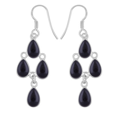 Chandelier Beautiful Black Onyx Pear Shape 925 Sterling Solid Silver Dangle Earrings - R1500736-168