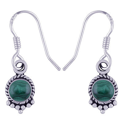 Stunning Textured Wire & Rawa Work Around Malachite Round Shape 925 Sterling Solid Silver Dangle Earrings - R1500744-13