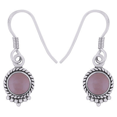 Stunning Textured Wire & Rawa Work Around Rose Quartz Round Shape 925 Sterling Solid Silver Dangle Earrings - R1500744-14