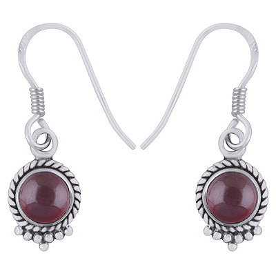Stunning Textured Wire & Rawa Work Around Garnet Round Shape 925 Sterling Solid Silver Dangle Earrings - R1500744-2