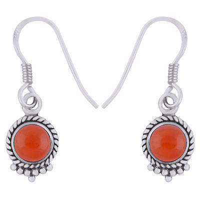 Stunning Textured Wire & Rawa Work Around Carnelian Round Shape 925 Sterling Solid Silver Dangle Earrings - R1500744-57