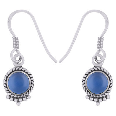 Stunning Textured Wire & Rawa Work Around Blue Chalcedony Round Shape 925 Sterling Solid Silver Dangle Earrings - R1500744-59