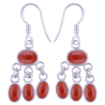Stunning Chandelier Carnelian Oval Shape 925 Sterling Solid Silver Dangle Earrings - R1500745-328