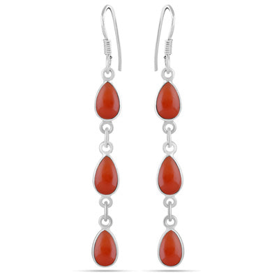 Dangling Bezel Carnelian Pear Shape 925 Sterling Solid Silver Dangle Earrings - R1500746-336
