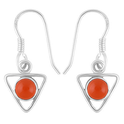 Gorgeous Triangle Carnelian Round Shape 925 Sterling Solid Silver Dangle Earrings - R1500753-216