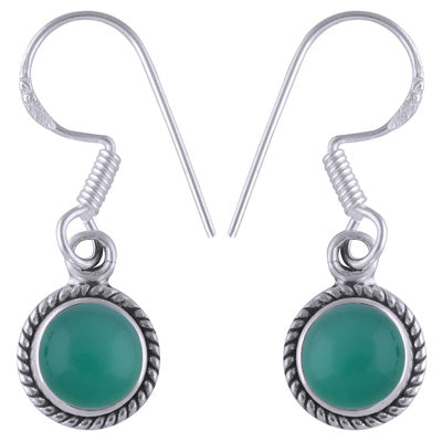 Authentic Wire Work Around Green Onyx Round Shape 925 Sterling Solid Silver Earrings - R1500754-167