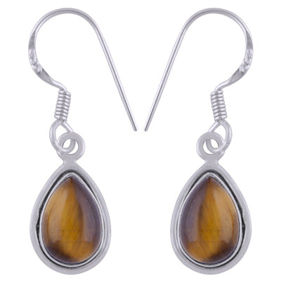 Plain Wire Around Tiger's Eye Pear Shape 925 Sterling Solid Silver Dangle Earrings - R1500837-10