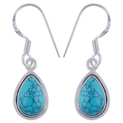 Plain Wire Around Turquoise Pear Shape 925 Sterling Solid Silver Dangle Earrings - R1500837-3