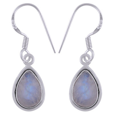 Plain Wire Around Rainbow Moonstone Pear Shape 925 Sterling Solid Silver Dangle Earrings - R1500837-4