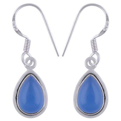 Plain Wire Around Blue Chalcedony Pear Shape 925 Sterling Solid Silver Dangle Earrings - R1500837-9