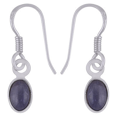 Plain Collet Natural Tanzanite Oval Shape 925 Sterling Solid Silver Dangle Earrings - R1500861-2