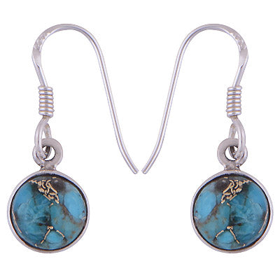 Gorgeous Plain Blue Copper Turquoise Round Shape 925 Sterling Solid Silver Dangle Earrings - R1500877-30