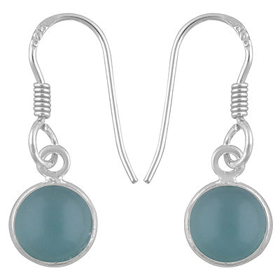 Beautiful Handmade Bezel Aqua Chalcedony Round Shape 925 Sterling Solid Silver Dangle Earrings - R1500899-56