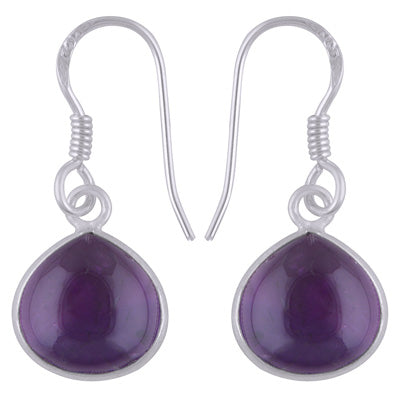 Alluring Bezel Gemstone Amethyst Drop Shape 925 Sterling Solid Silver Dangle Earrings - R1500903-15