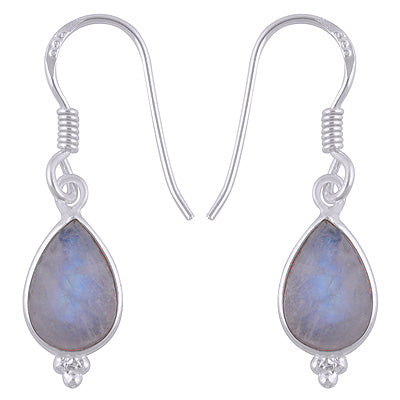 Gorgeous With Rawa Bezel Rainbow Moonstone Pear Shape 925 Sterling Solid Silver Dangle Earrings - R1500933-13