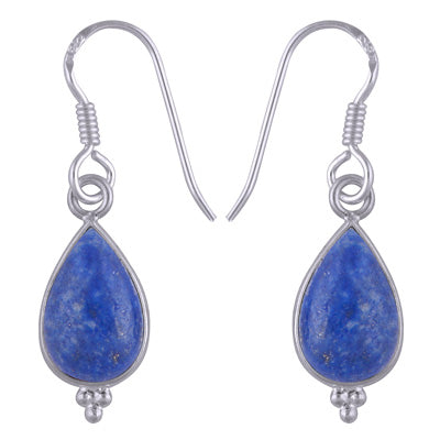 Gorgeous With Rawa Bezel Lapis Pear Shape 925 Sterling Solid Silver Dangle Earrings - R1500933-164