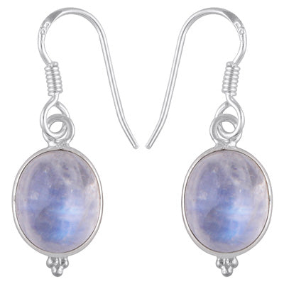 Gorgeous With Rawa Bezel Rainbow Moonstone Oval Shape 925 Sterling Solid Silver Dangle Earrings - R1500934-123