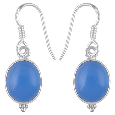 Gorgeous With Rawa Bezel Blue Chalcedony Oval Shape 925 Sterling Solid Silver Dangle Earrings - R1500934-155