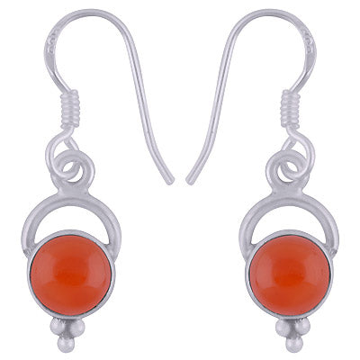 Alluring Handmade Carnelian Round Shape 925 Sterling Solid Silver Dangle Earrings - R1500958-131