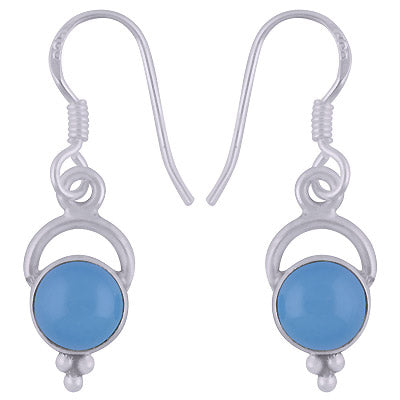 Alluring Handmade Blue Chalcedony Round Shape 925 Sterling Solid Silver Dangle Earrings - R1500958-33
