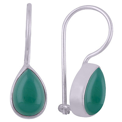Beautiful Plain Green Onyx Pear Shape 925 Sterling Solid Silver Dangle Earrings - R1500960-142