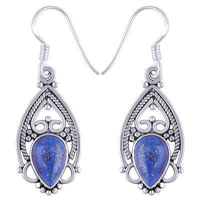 Stunning Rawa & Twisted Wire Work Around Lapis Pear Shape 925 Sterling Solid Silver Dangle Earrings - R1500983-56