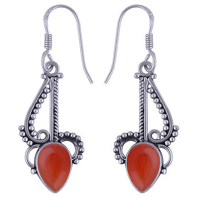 Gorgeous Handcrafted Rawa & Wire Work Around Carnelian Pear Shape 925 Sterling Solid Silver Dangle Earrings - R1500991-90
