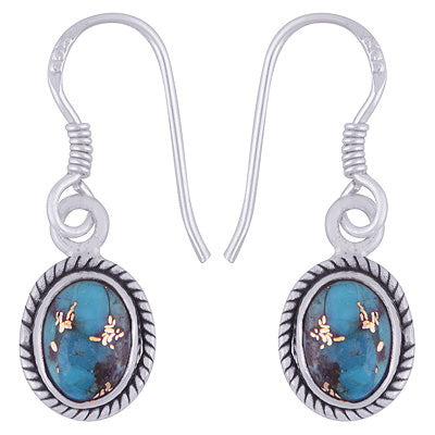 Alluring Twisted Wire Work Around Blue Copper Turquoise Oval Shape 925 Sterling Solid Silver Earrings - R1501056-35