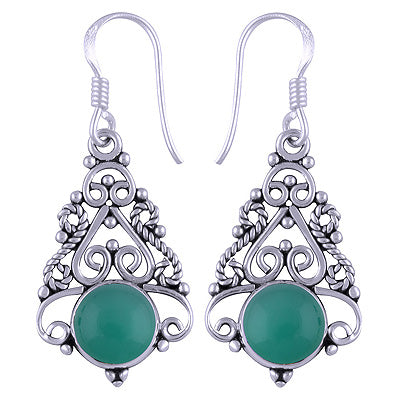 925 Sterling Silver Green Onyx Earrings - R1501110-106
