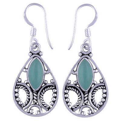 Stunning Handcrafted Rawa Work Around Aqua Chalcedony Marquise Shape 925 Sterling Solid Silver Dangle Earrings - R1501115-111