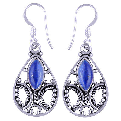Stunning Handcrafted Rawa Work Around Lapis Marquise Shape 925 Sterling Solid Silver Dangle Earrings - R1501115-20