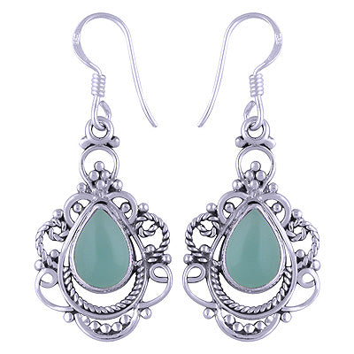 Stunning Handwork Around Aqua Chalcedony Pear Shape 925 Sterling Solid Silver Earrings - R1501118-78