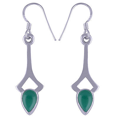 Alluring Edgy Handcrafted Work Around Green Onyx Pear Shape 925 Sterling Solid Silver Dangle Earrings - R1501129-69
