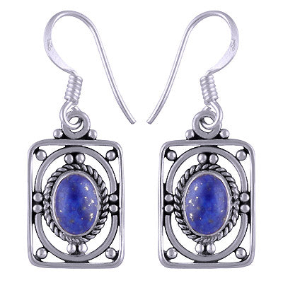 Alluring Rawa & Wire Work Around Lapis Oval Shape 925 Sterling Solid Silver Dangle Earrings - R1501169-16