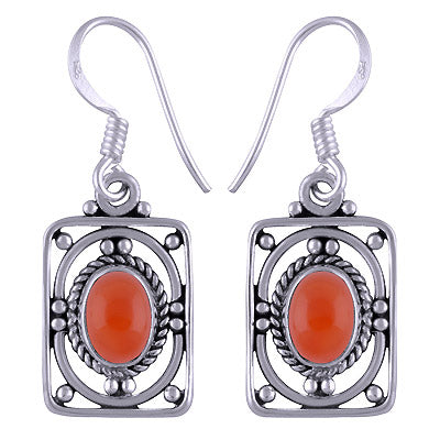 Alluring Rawa & Wire Work Around Carnelian Oval Shape 925 Sterling Solid Silver Dangle Earrings - R1501169-27