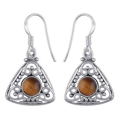 Beautiful Handwork Around Tiger's Eye Round Shape 925 Sterling Solid Silver Earrings - R1501172-21