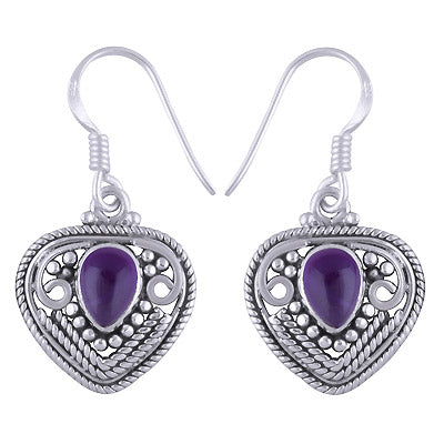 Intricate Handwork Around Amethyst Pear Shape 925 Sterling Solid Silver Dangle Earrings - R1501173-1