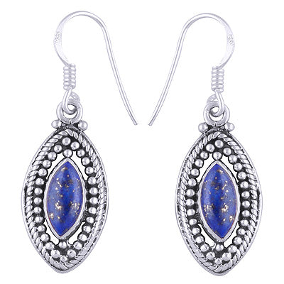 Gorgeous Rawa & Wire Work around Lapis Marquise Shape 925 Sterling Solid Silver Dangle Earrings - R1501174-21