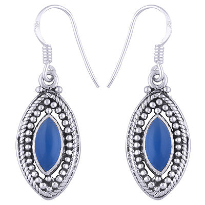 Gorgeous Rawa & Wire Work around Blue Chalcedony Marquise Shape 925 Sterling Solid Silver Dangle Earrings - R1501174-29