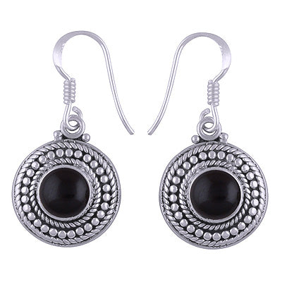 Alluring Handwork Around Black Onyx Round Shape 925 Sterling Solid Silver Dangle Earrings - R1501175-24